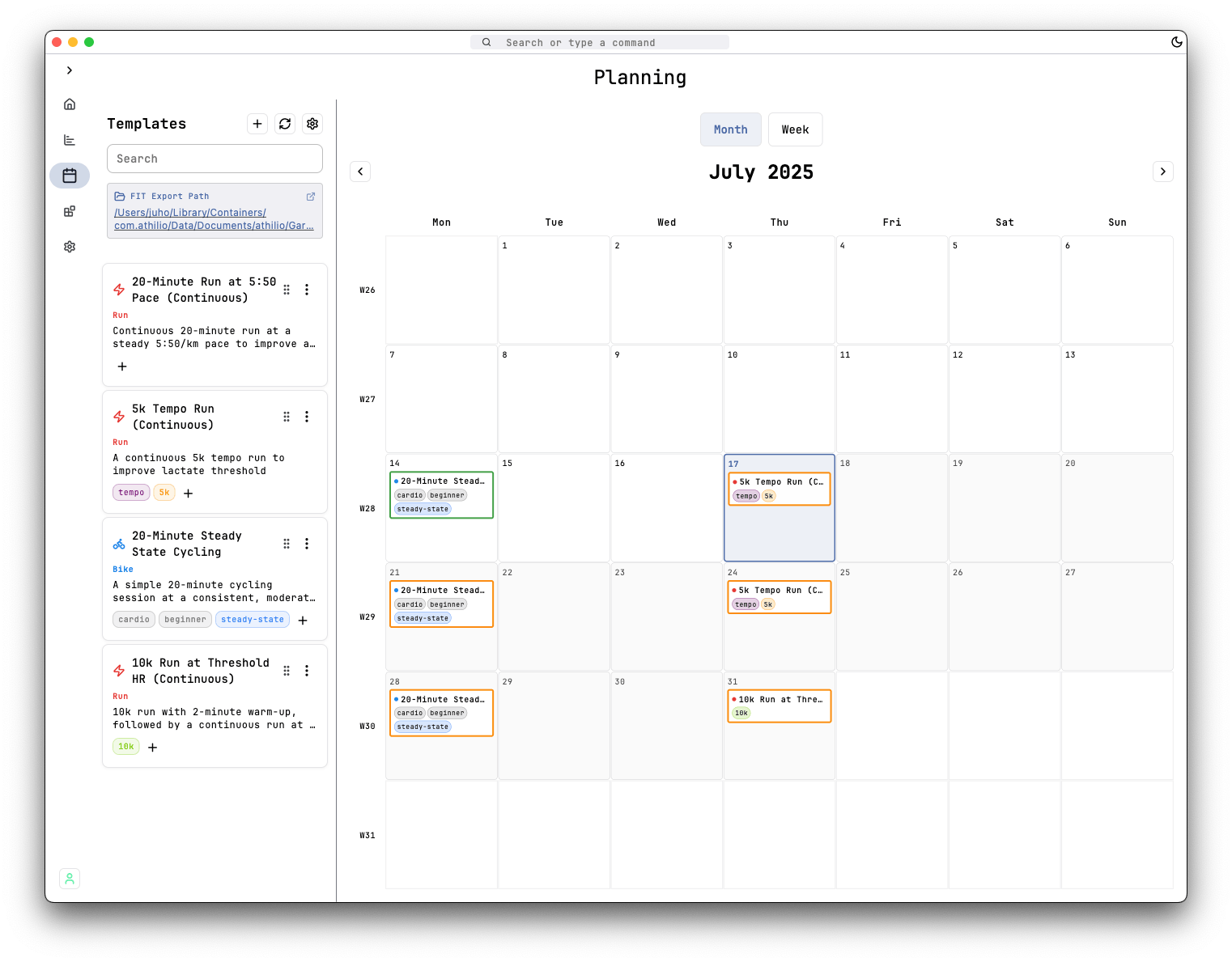 Training session planning example